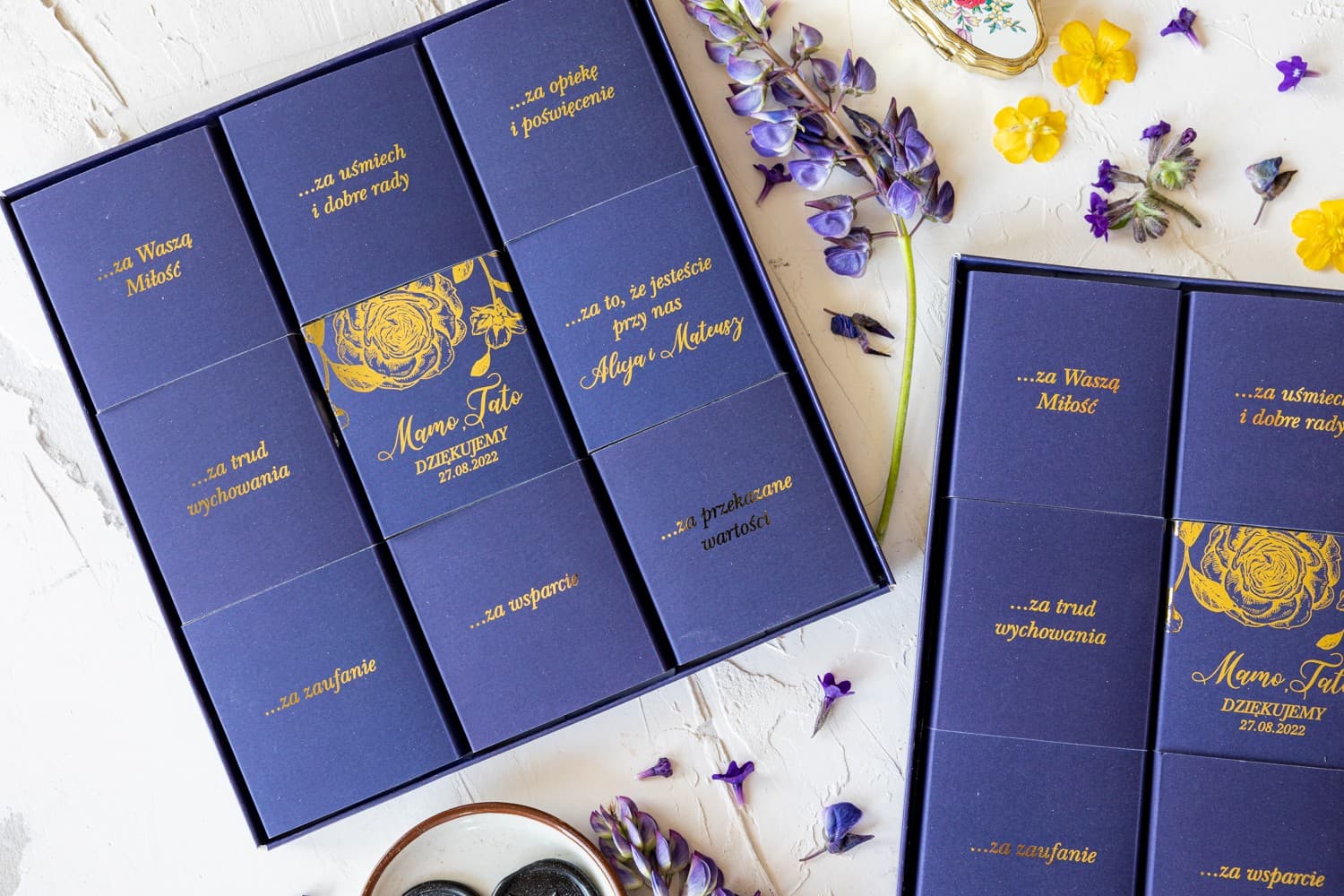 Elegante Pralinenschachtel Dunkelblau mit Goldprägung | Dankeschön für Eltern Personalisiert | Kollektion Onyks Nr. 4 - 4