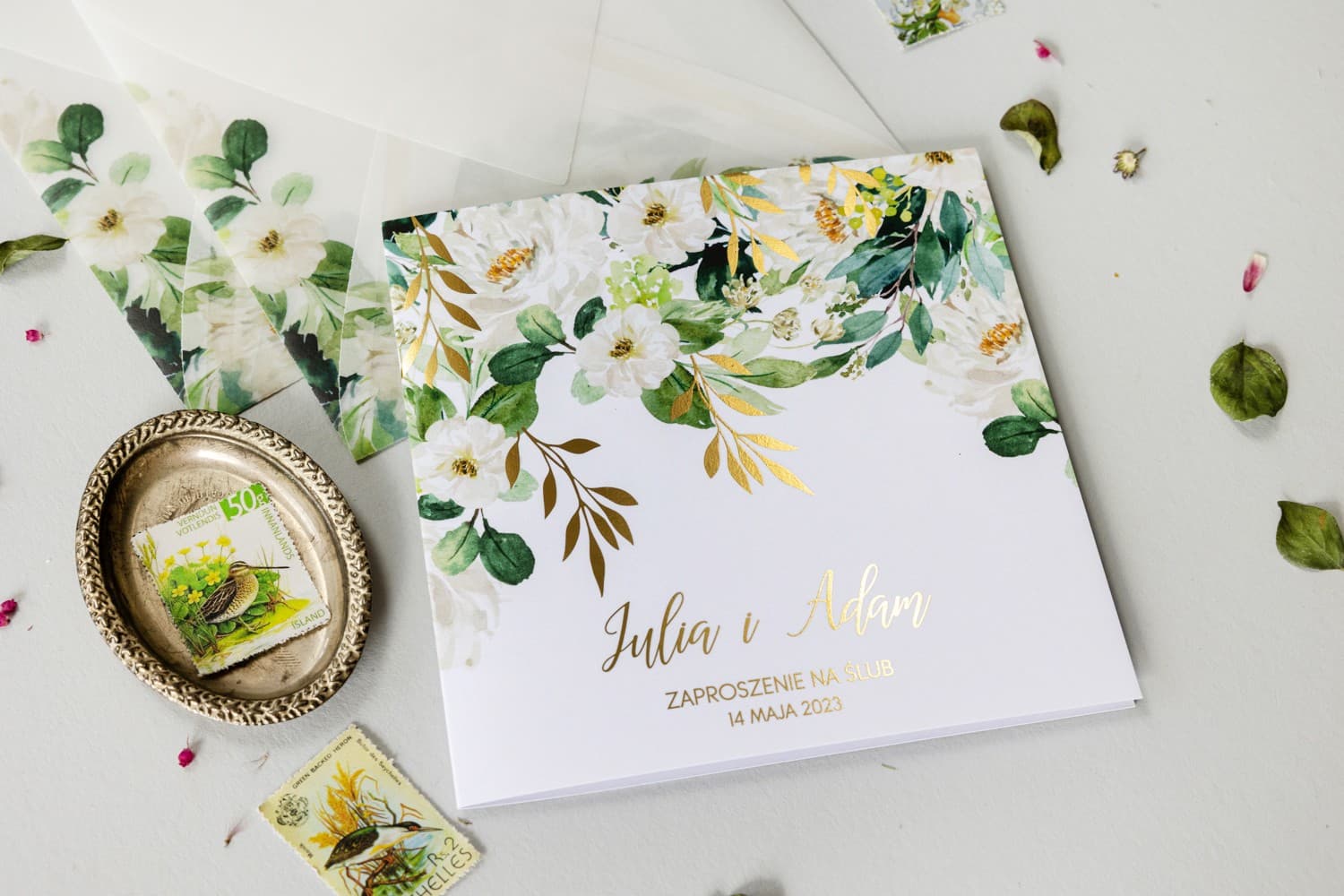 Hochzeitseinladung Rubin Nr. 1 – Glamour-Stil mit weißen Blumen - 2