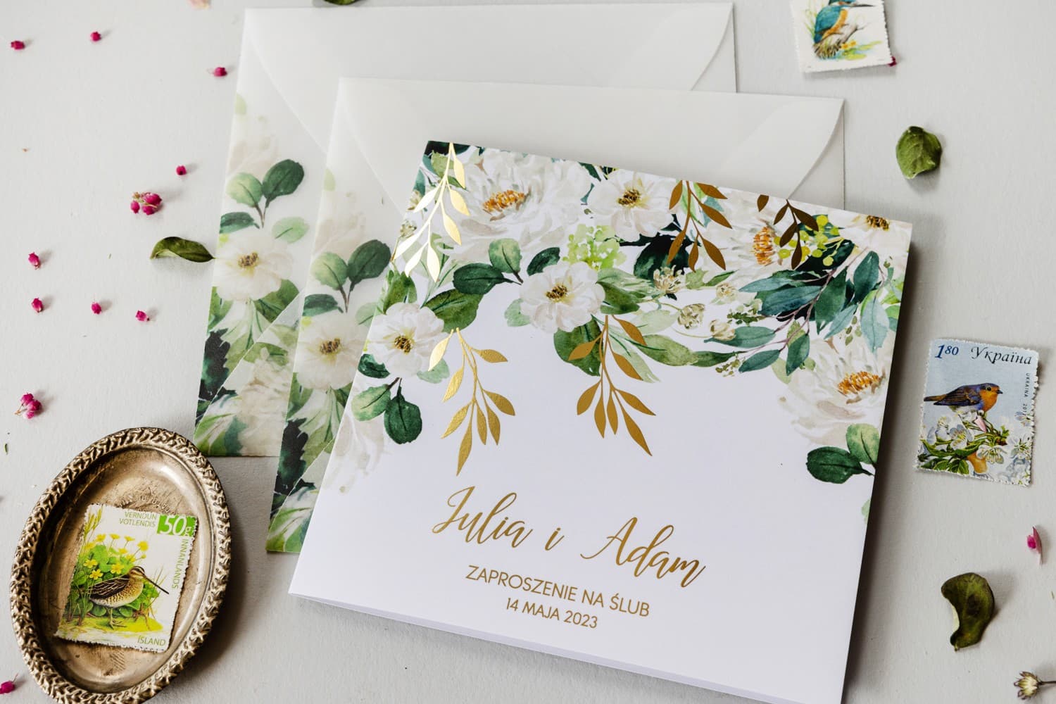 Hochzeitseinladung Rubin Nr. 1 – Glamour-Stil mit weißen Blumen - 3