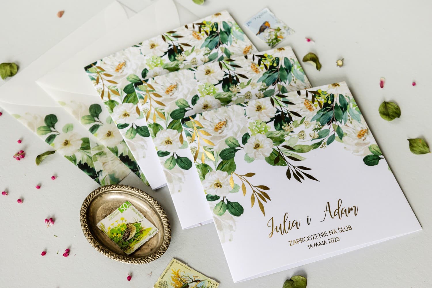 Hochzeitseinladung Rubin Nr. 1 – Glamour-Stil mit weißen Blumen - 5