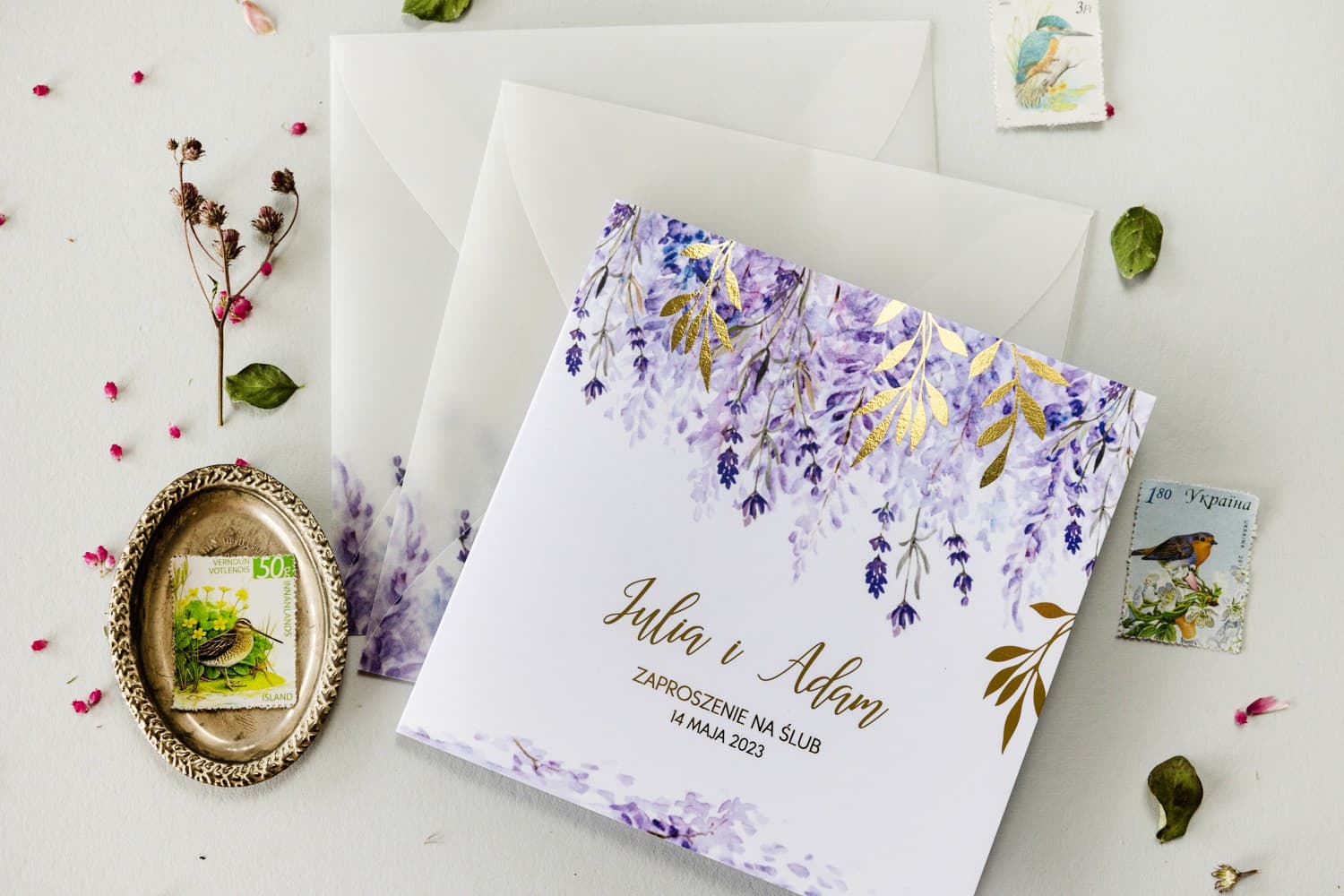 Hochzeitseinladung Rubin Nr. 5 – Glamour-Stil mit rubinroten Blüten - 2