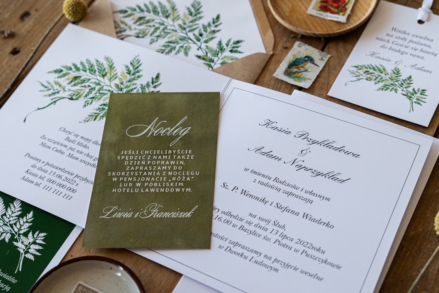 Botanische Hochzeitseinladungen mit grünem Farn im Greenery-Stil – Kalia Nr. 1 - 3