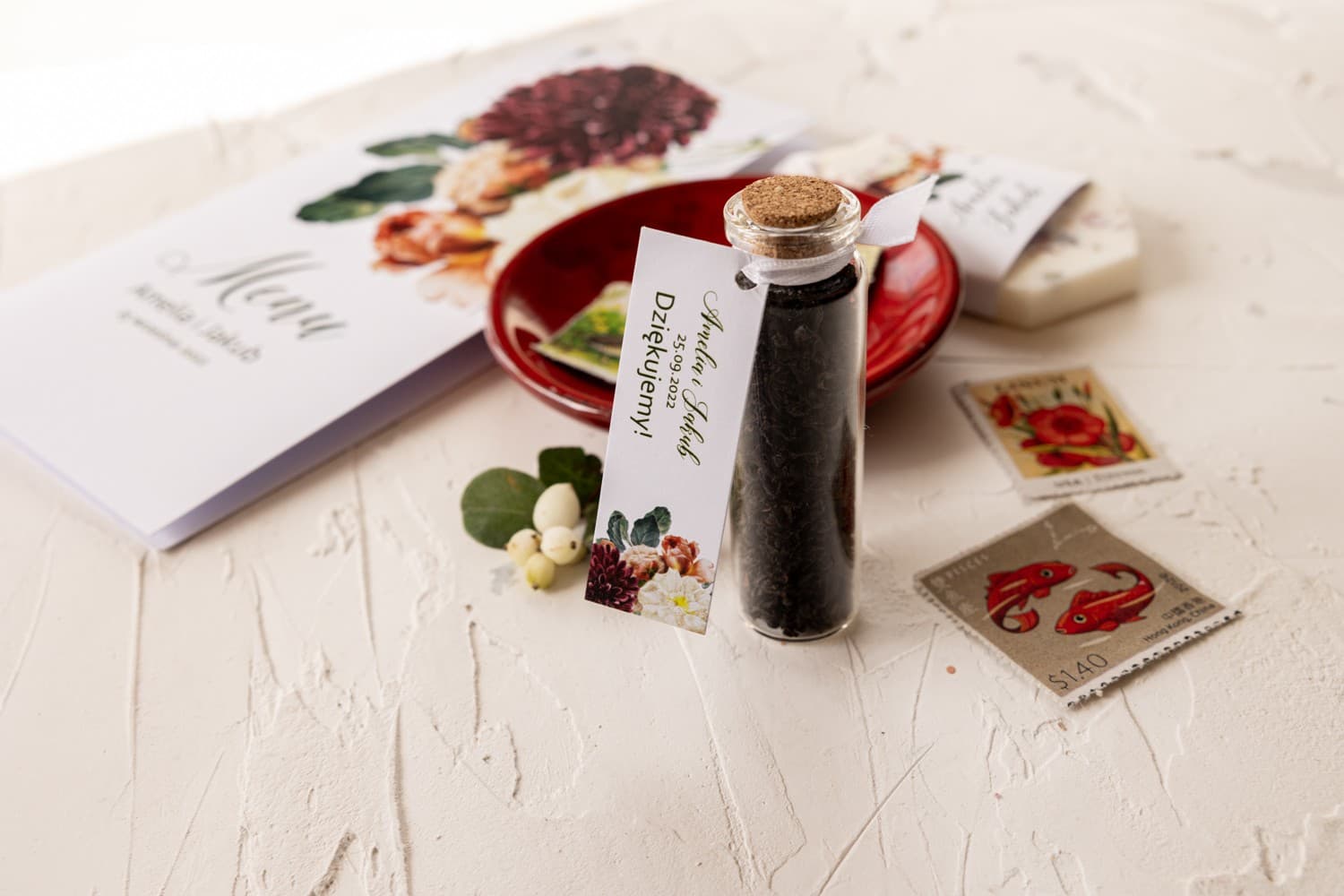 Gastgeschenke Tee im Glasfläschchen mit Korken | Hochzeit mit Dahlie | Korani Nr. 13 - 3