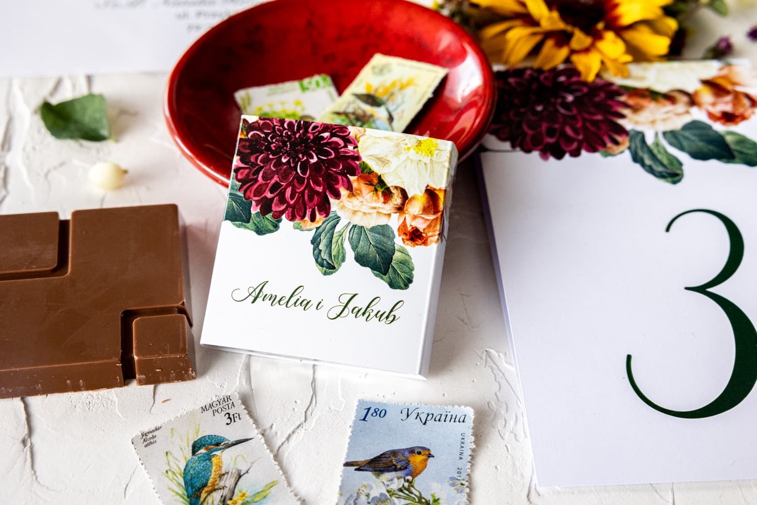 Hochzeitsschokolade mit Dahlien | Personalisierte Gastgeschenke | Korani Nr. 13 - 2