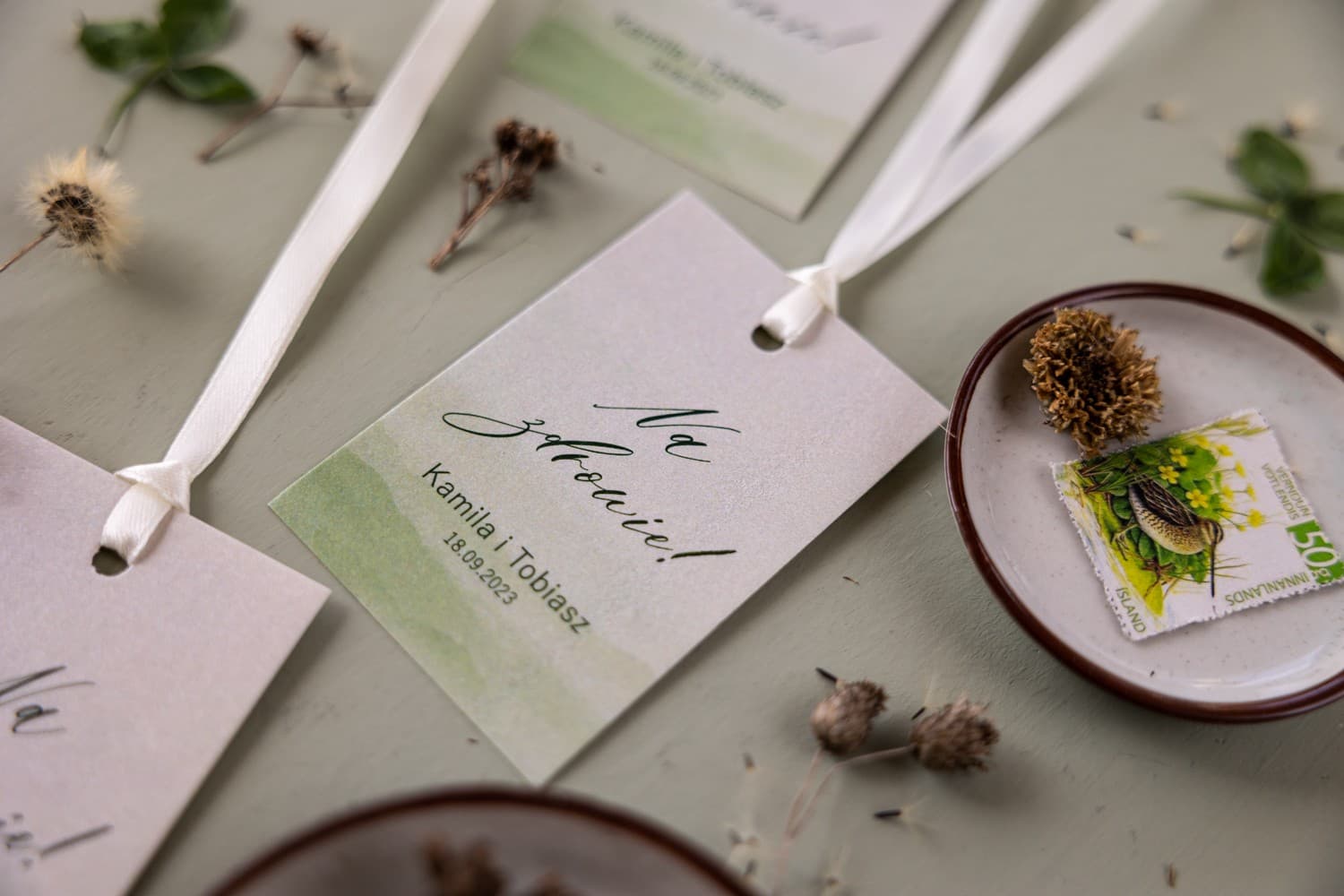 Elegante Flaschenanhänger aus Perlmuttpapier, personalisiert | Anhänger für Hochzeitsflaschen | Opal Nr. 11 - 2