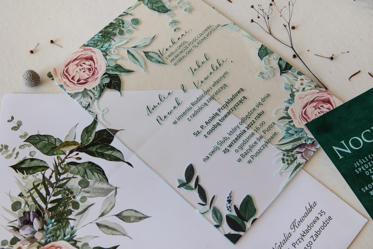 Hochzeitseinladungen auf Glas Korani Nr. 11 – Rosa Pfingstrosen - 2