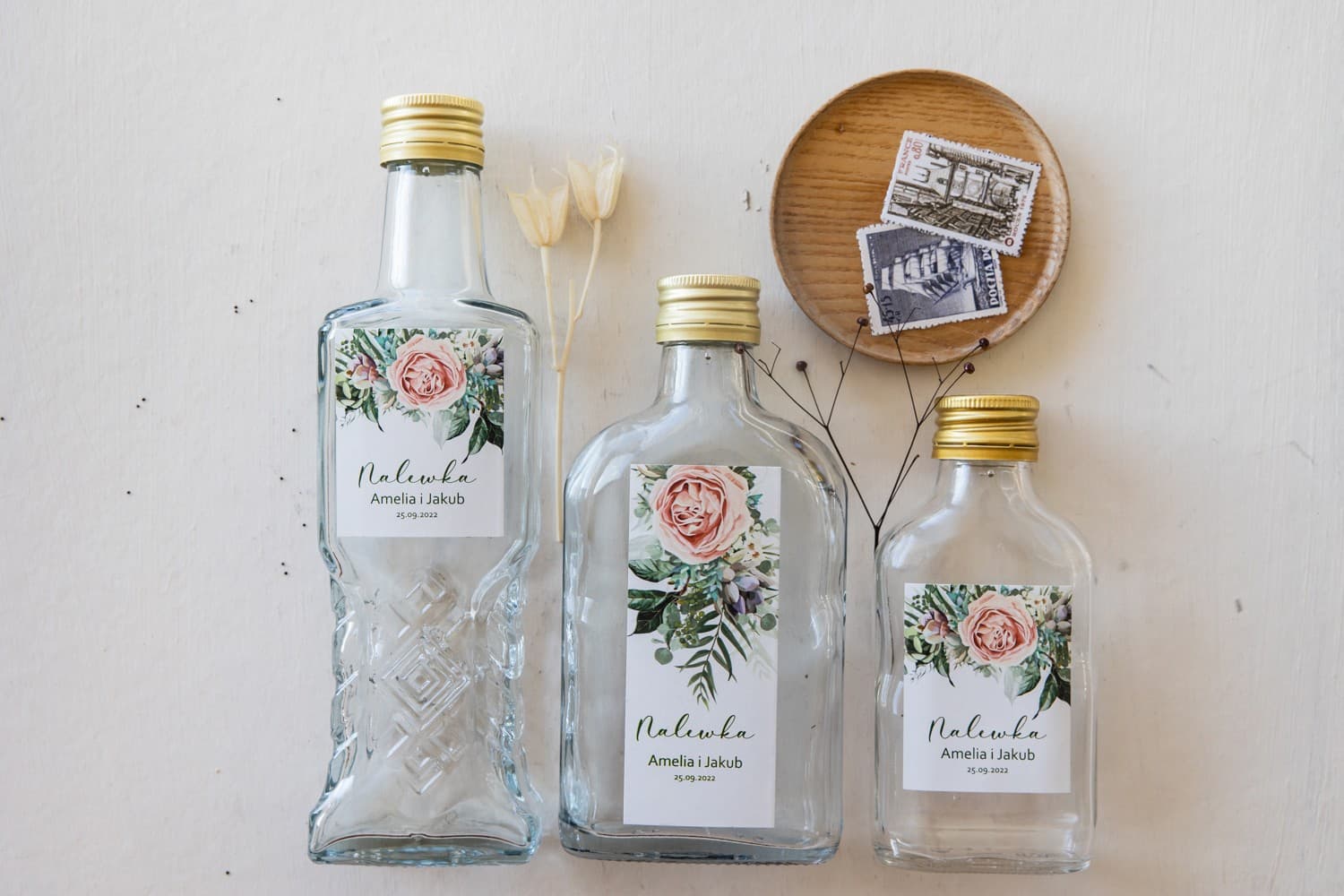 Likörfläschchen mit Pfingstrosen, Personalisierte Etiketten | Gastgeschenke zur Hochzeit | Korani Nr. 11 - 4
