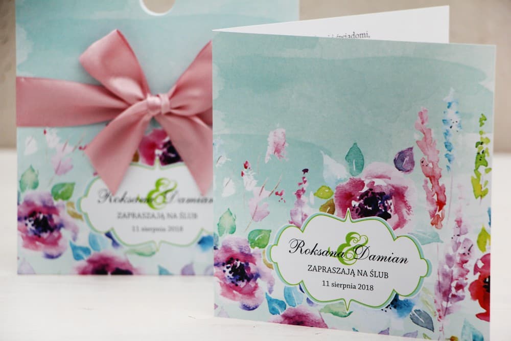 Zaproszenia ślubne kwadratowe w etui z akwarelowymi polnymi kwiatami – Felicja nr 17 - 3