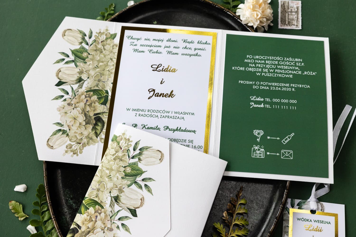 Hochzeitseinladungen Avril Nr. 2 – Glamour mit weißer Hortensie - 2