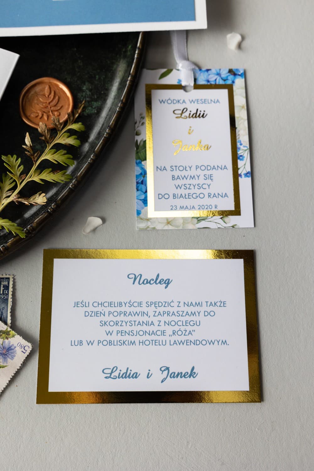 Złocony Bilecik do Zaproszeń, Wkładka RSVP, Rebusy | Dodatki do Zaproszeń Ślubnych | Avril nr 1