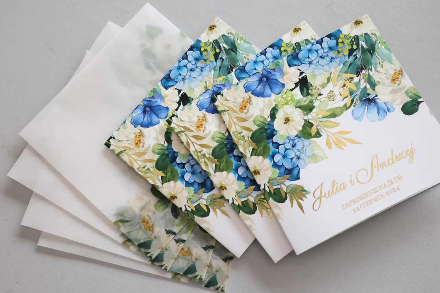 Hochzeitseinladung Rubin Nr. 13 – Glamour-Stil mit blauer Hortensie - 2