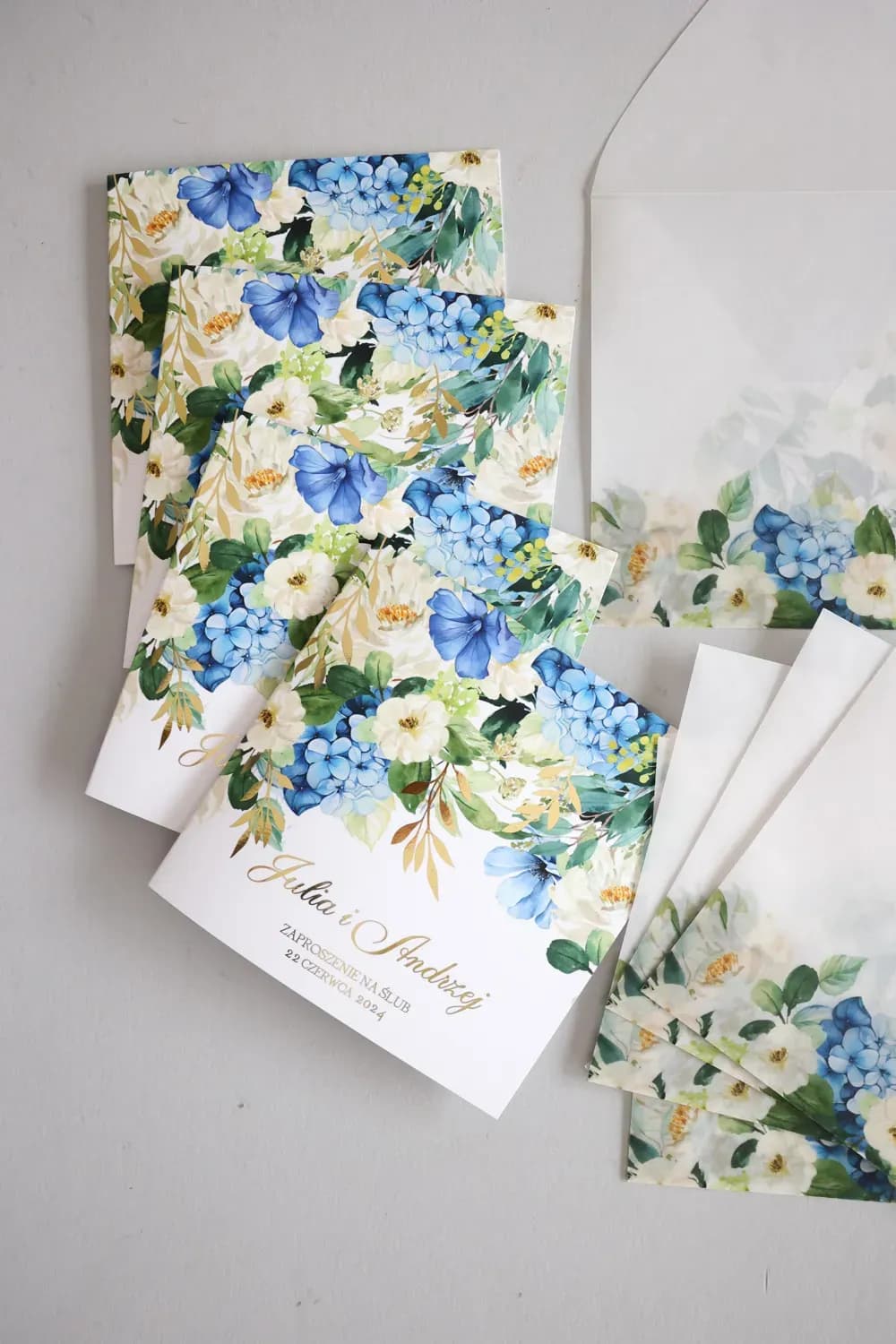 Hochzeitseinladung Rubin Nr. 13 – Glamour-Stil mit blauer Hortensie - 3