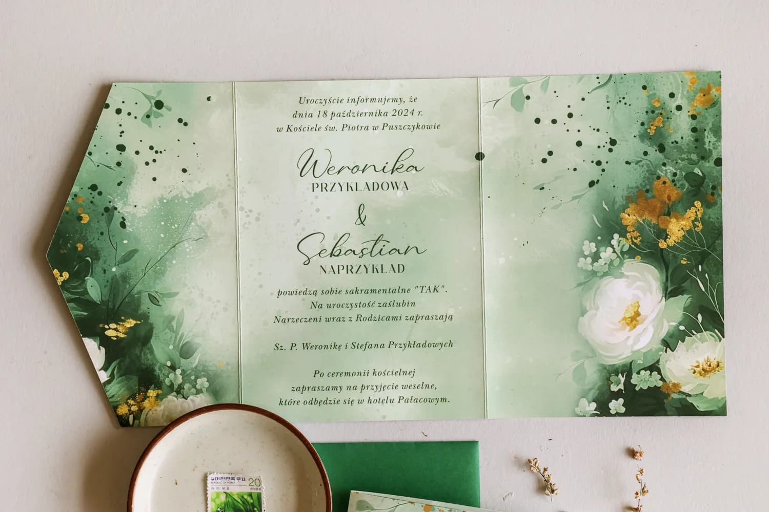 Zaproszenia ślubne glamour z białymi różami i złoceniem – Jadeit nr 2 - 3