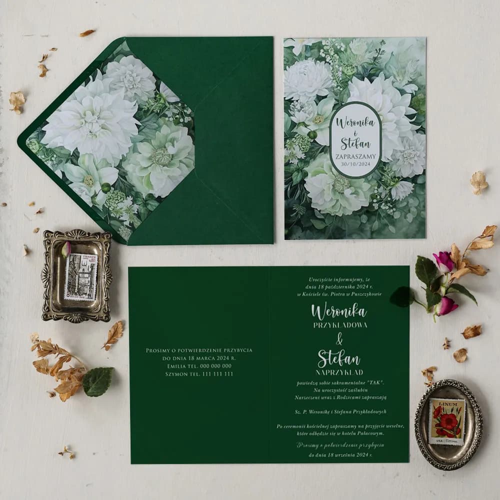 Musterkarte Hochzeitseinladung weiße Rosen – Impresja Nr. 15