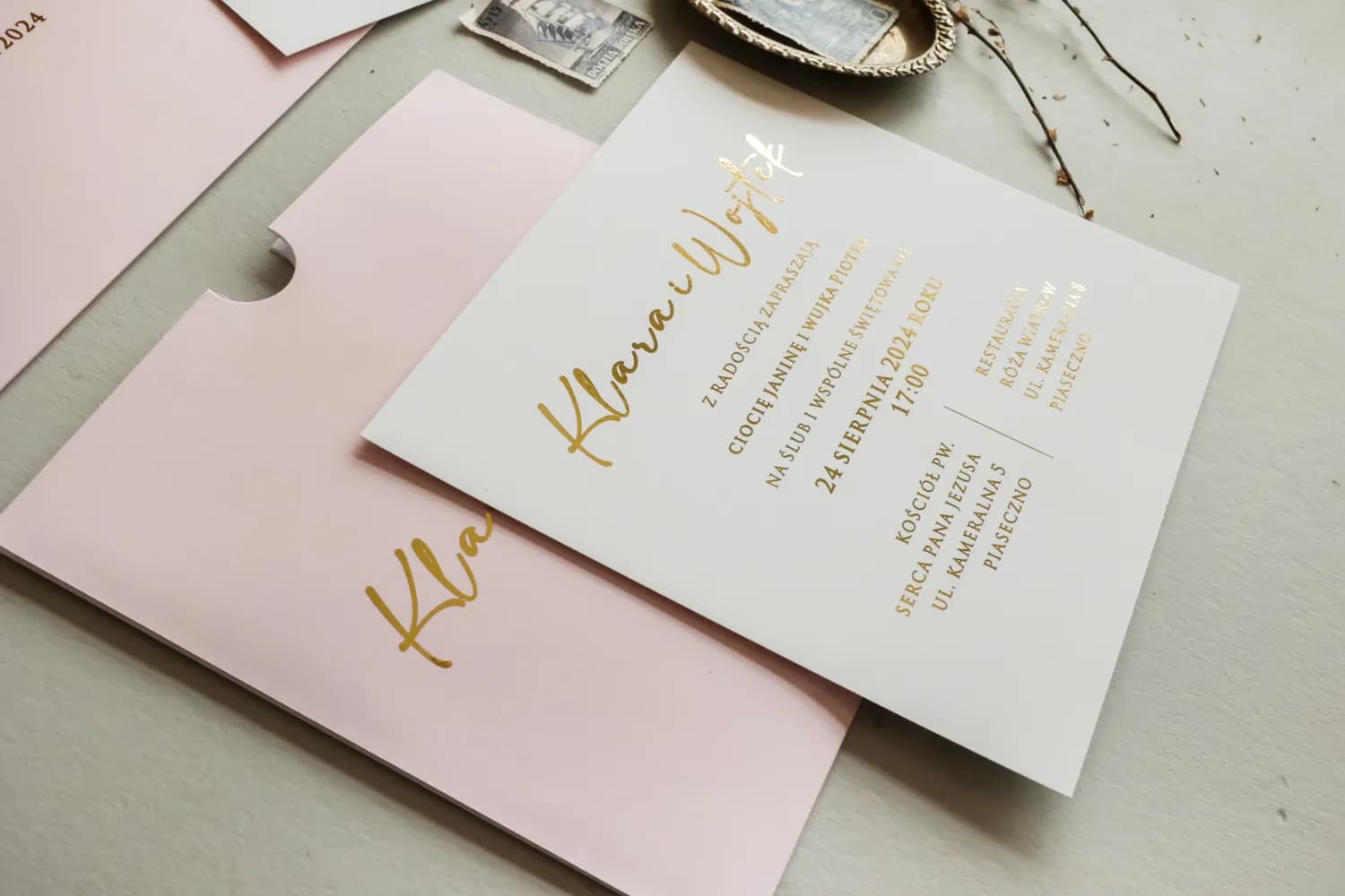 Hochzeitseinladungen Mokait Nr. 5 – Pastell-Etui und Vergoldung - 2