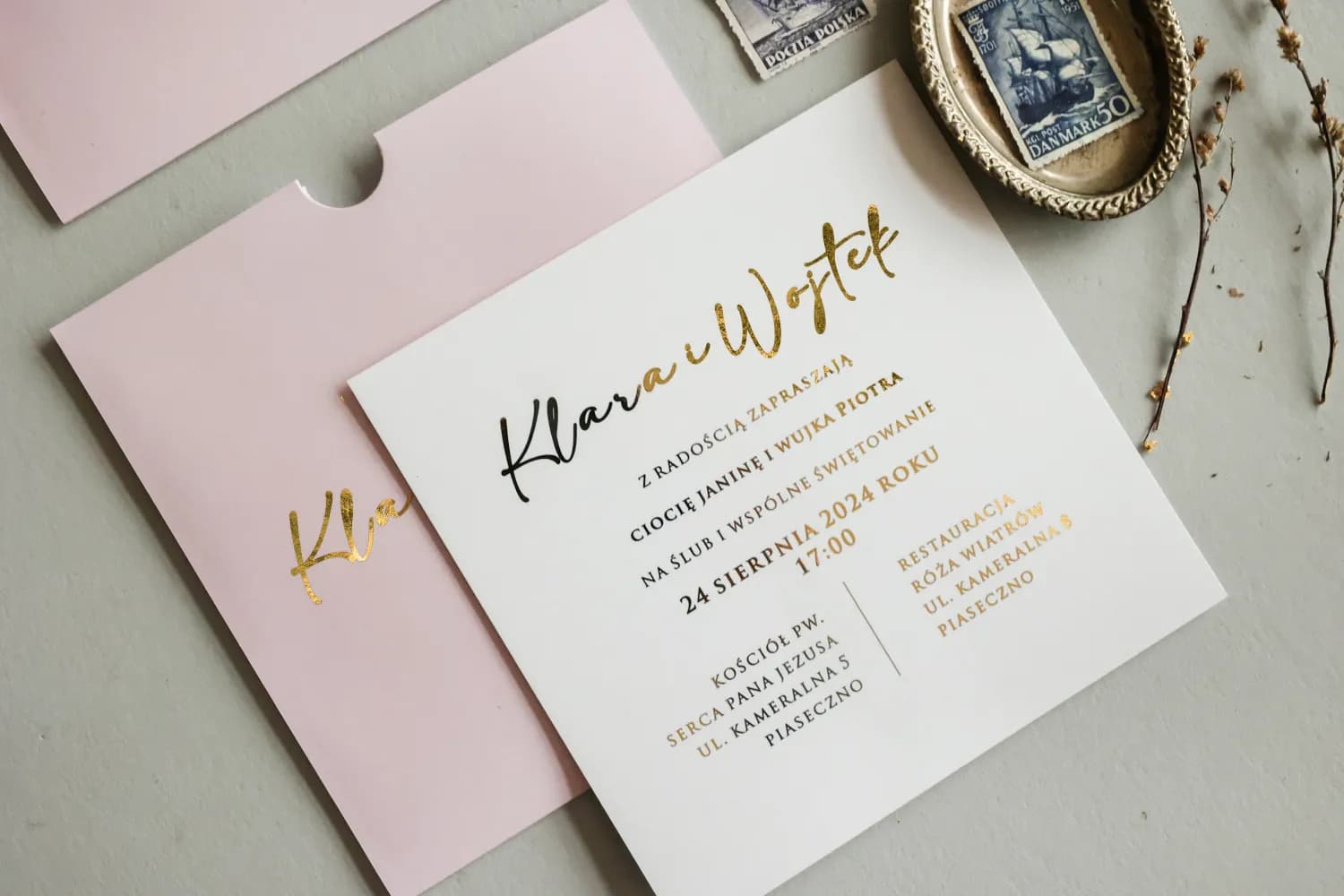 Hochzeitseinladungen Mokait Nr. 5 – Pastell-Etui und Vergoldung - 3