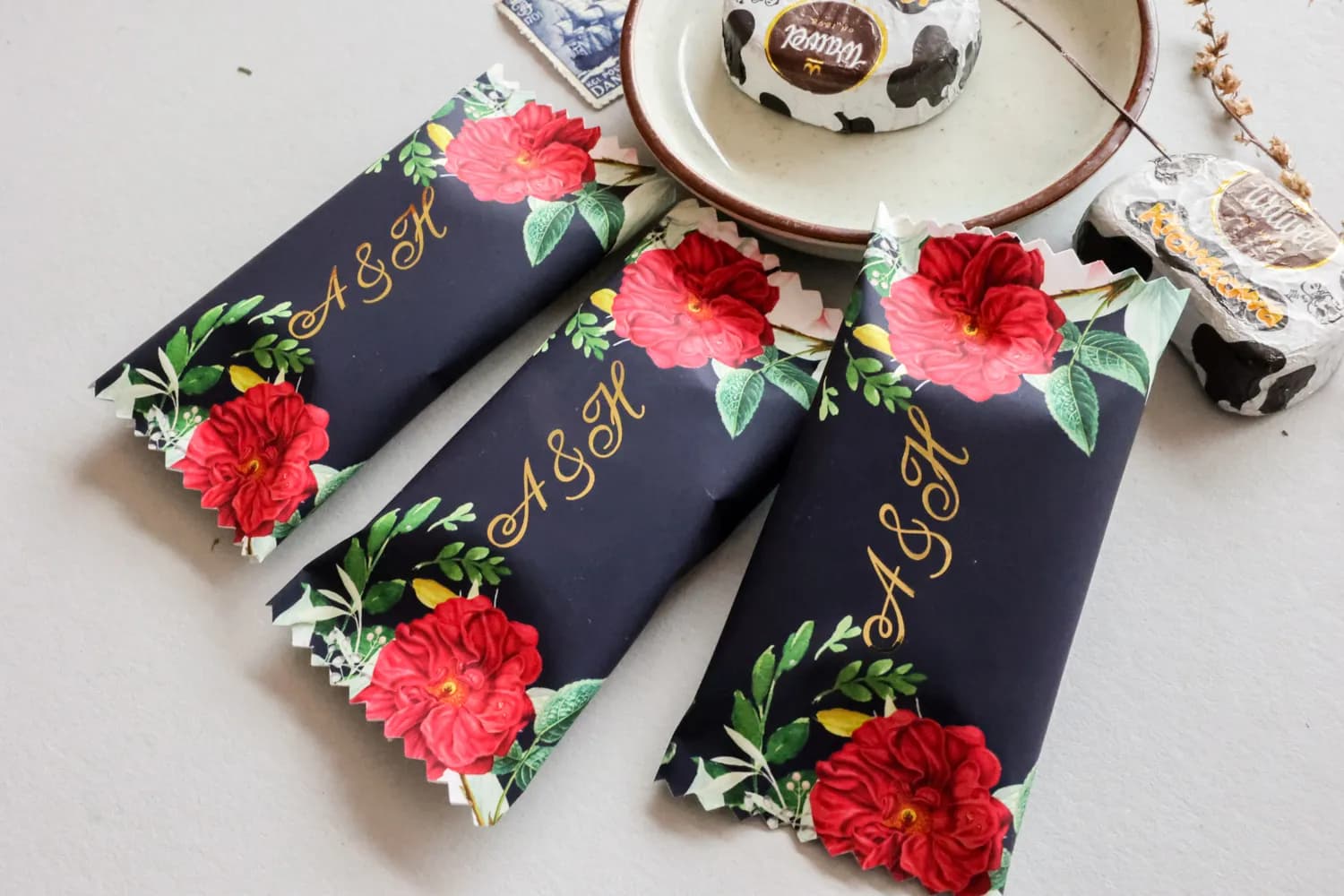 Elegante Krówki zur Hochzeit, Dunkelblau mit Gold und Blumen | Gastgeschenke | Szafirowe nr 4 - 2