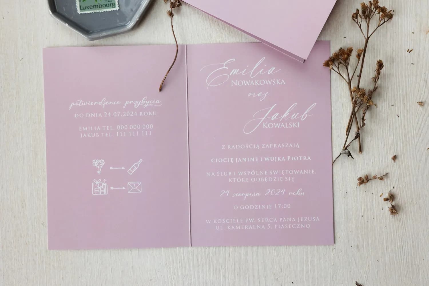 Zaproszenia Ślubne Ruskus nr 15 – Pastelowy Róż i Złocenie - 3