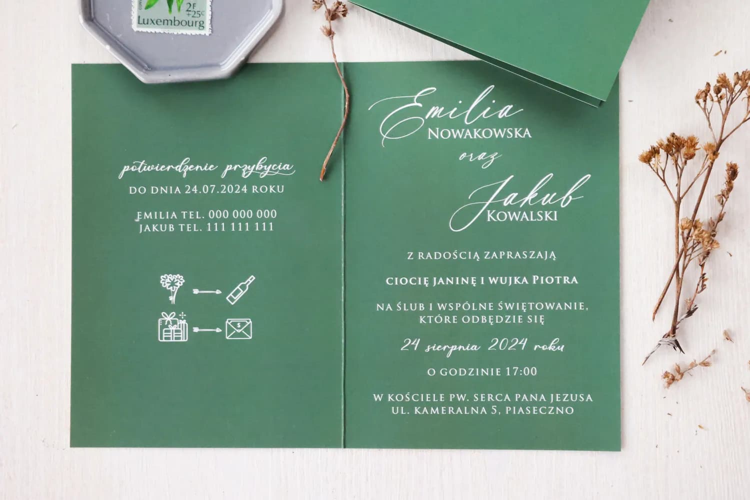 Hochzeitseinladungen Dunkelgrün mit Goldfolierung im Glamour-Stil – Ruskus Nr. 16 - 2