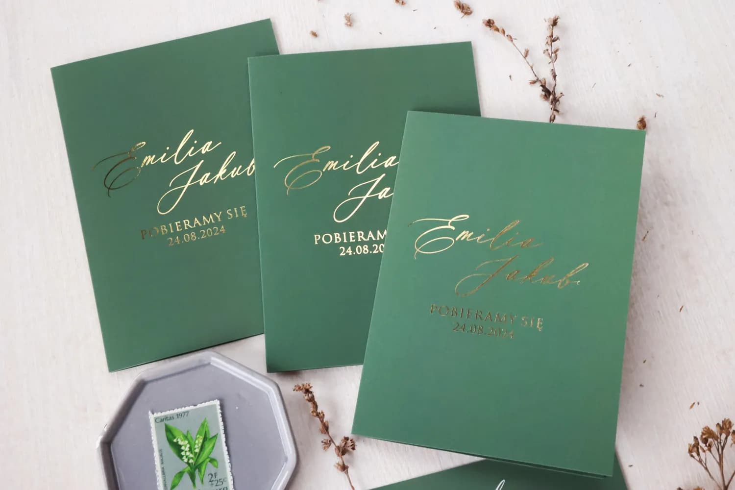 Hochzeitseinladungen Dunkelgrün mit Goldfolierung im Glamour-Stil – Ruskus Nr. 16 - 3