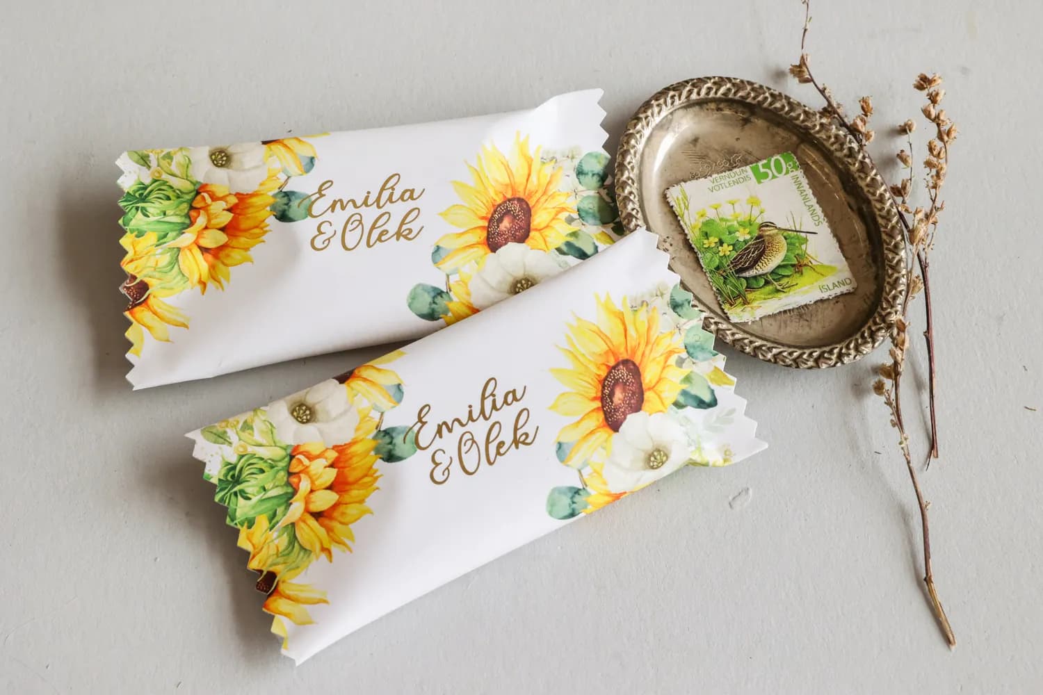 Gastgeschenke als vergoldete Schokoladen mit Sonnenblumen Rubin Nr. 7 - 2