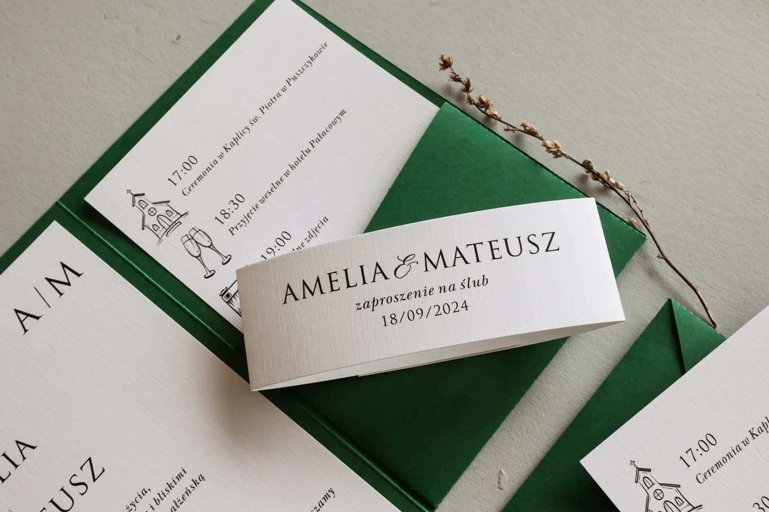 Hochzeitseinladungen Kraft Nr. 10 – Salbeigrün mit Tasche - 2