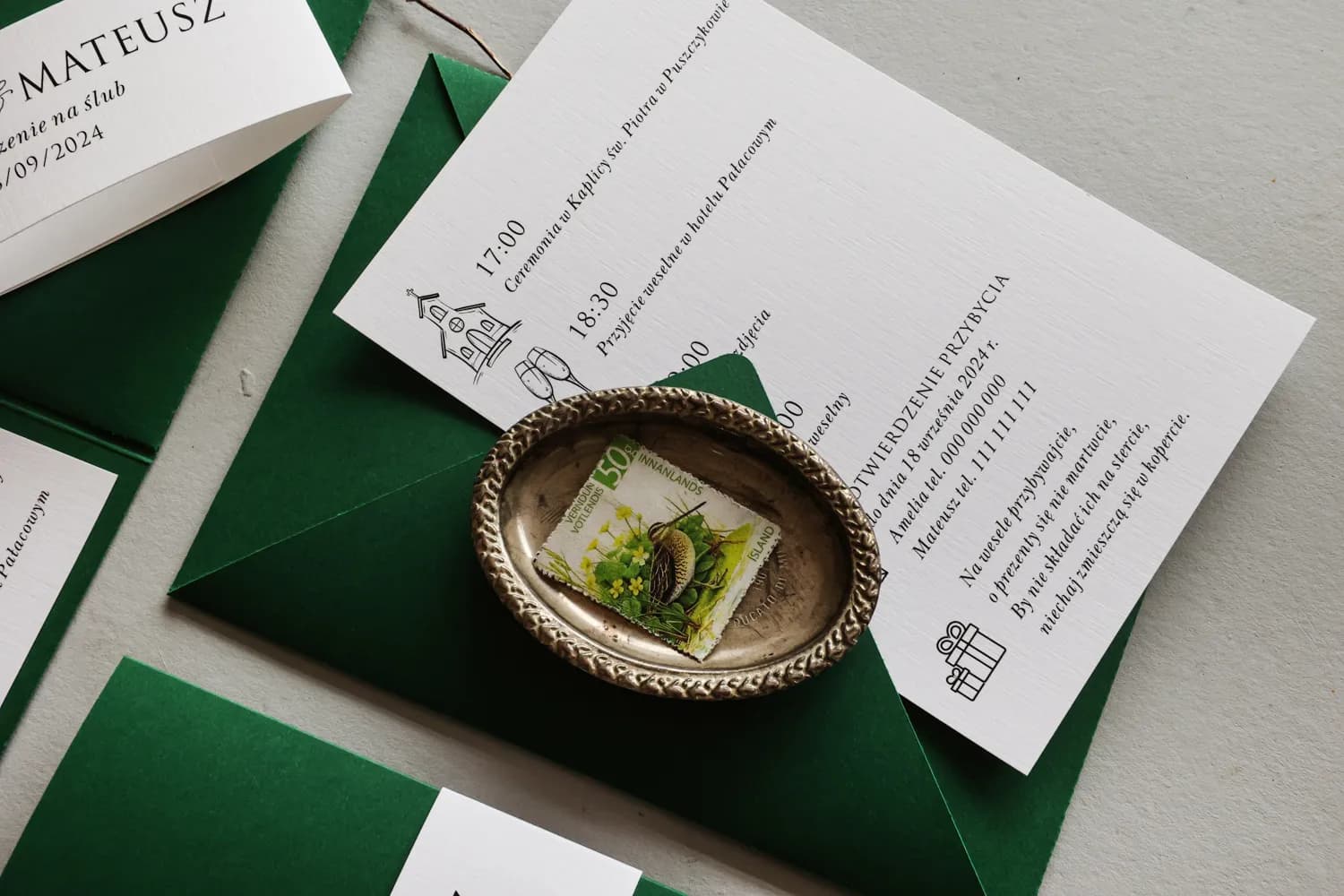 Hochzeitseinladungen Kraft Nr. 10 – Salbeigrün mit Tasche - 3