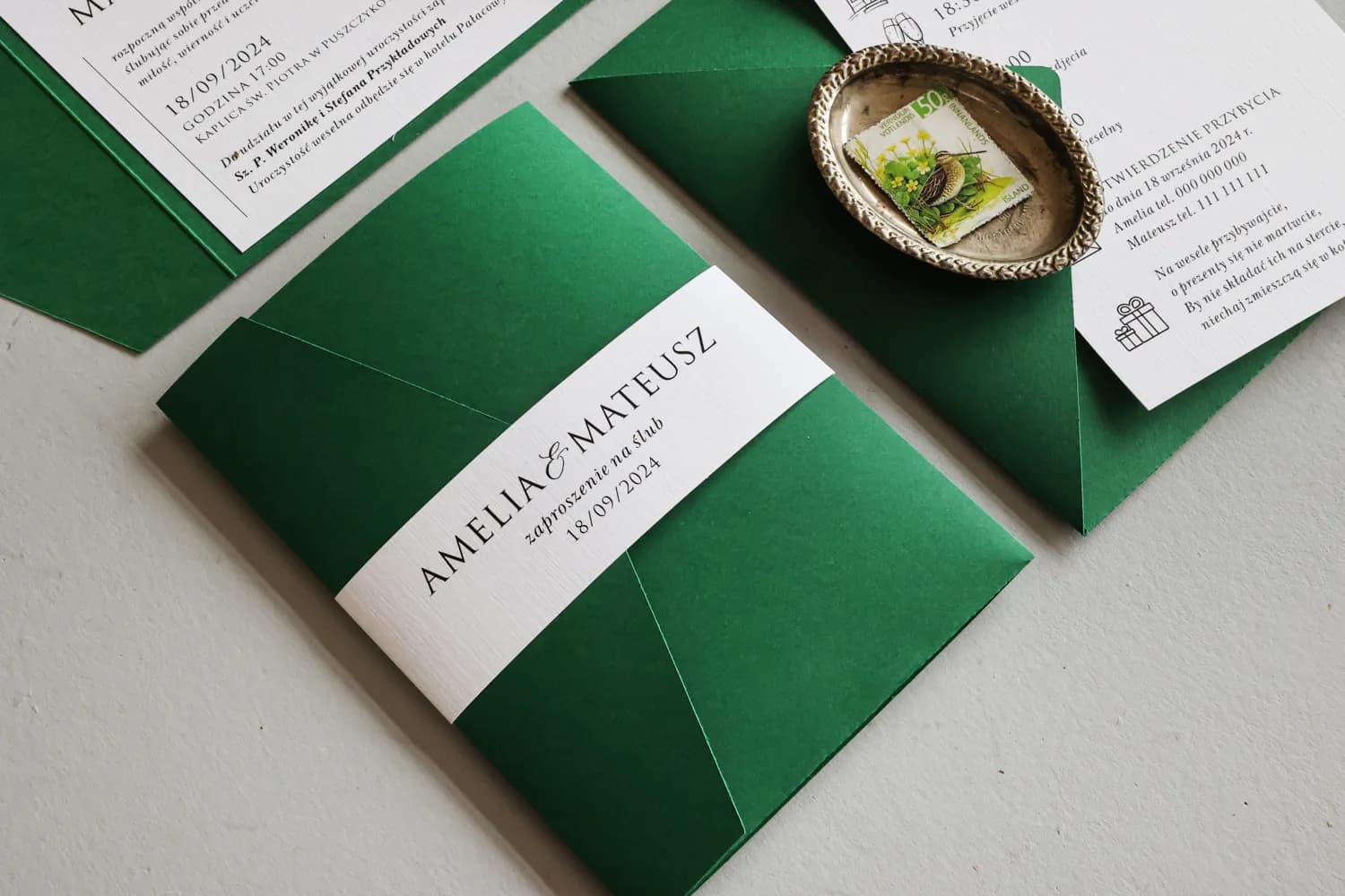 Hochzeitseinladungen Kraft Nr. 10 – Salbeigrün mit Tasche - 5