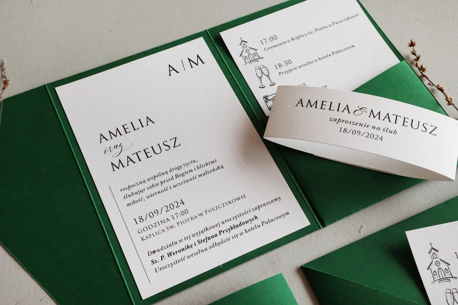 Hochzeitseinladungen Kraft Nr. 10 – Salbeigrün mit Tasche - 6