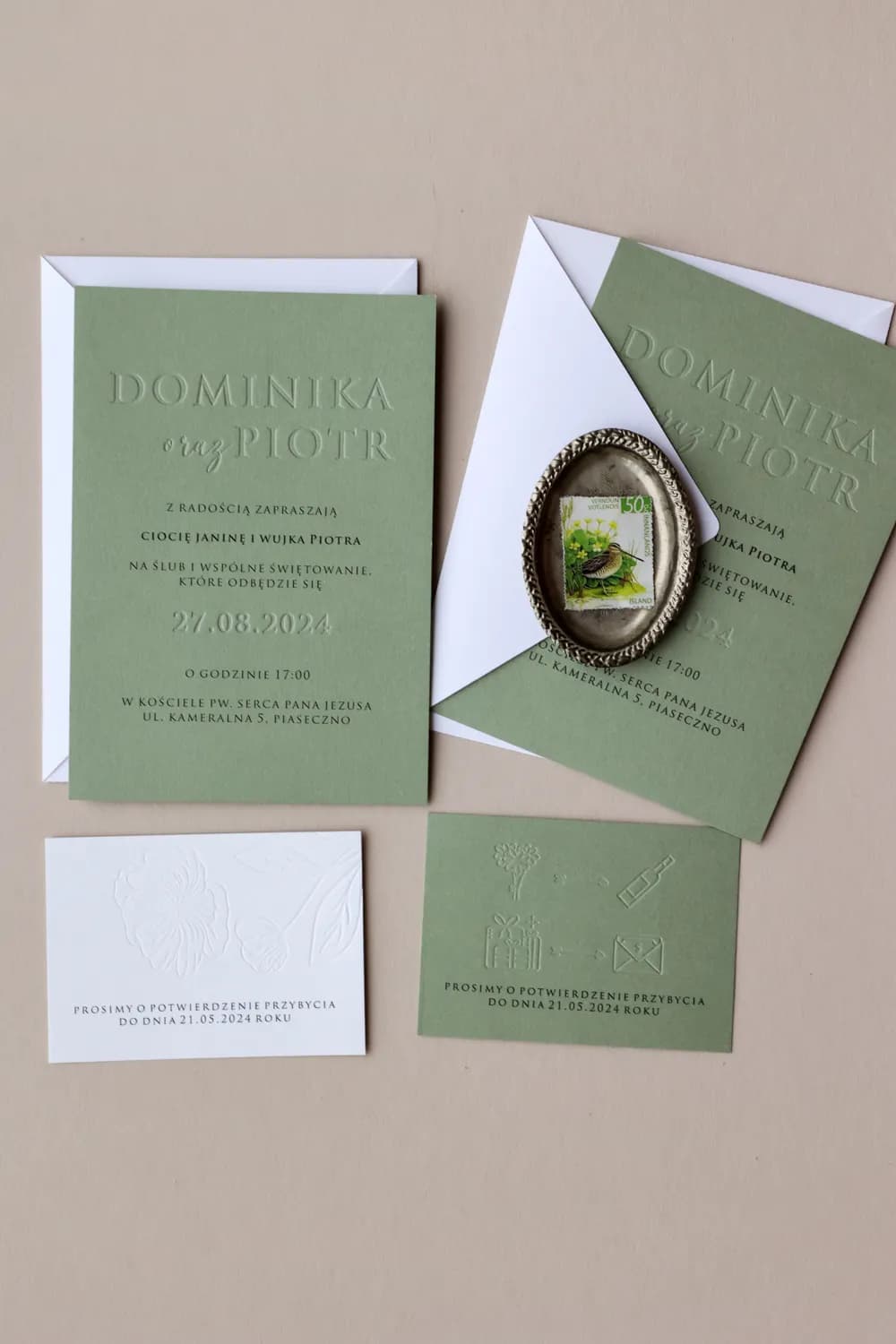 Zaproszenia Ślubne Karmen nr 1 – Letterpress i Butelkowa Zieleń - 6