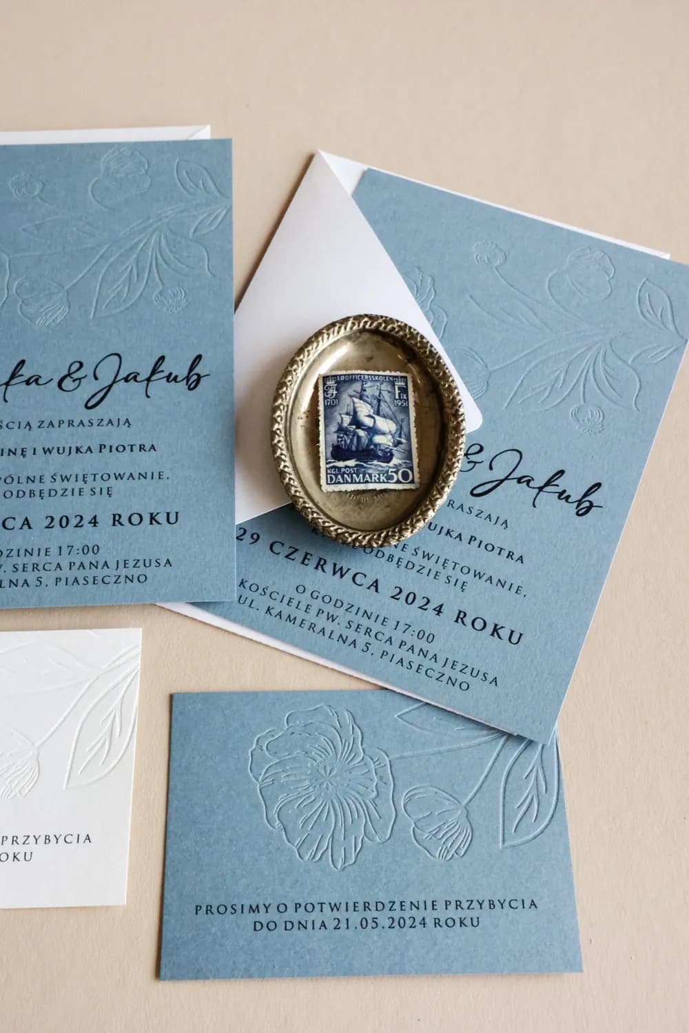 Hochzeitseinladung Letterpress Karmen Nr. 3 – Blaue Blumen - 4
