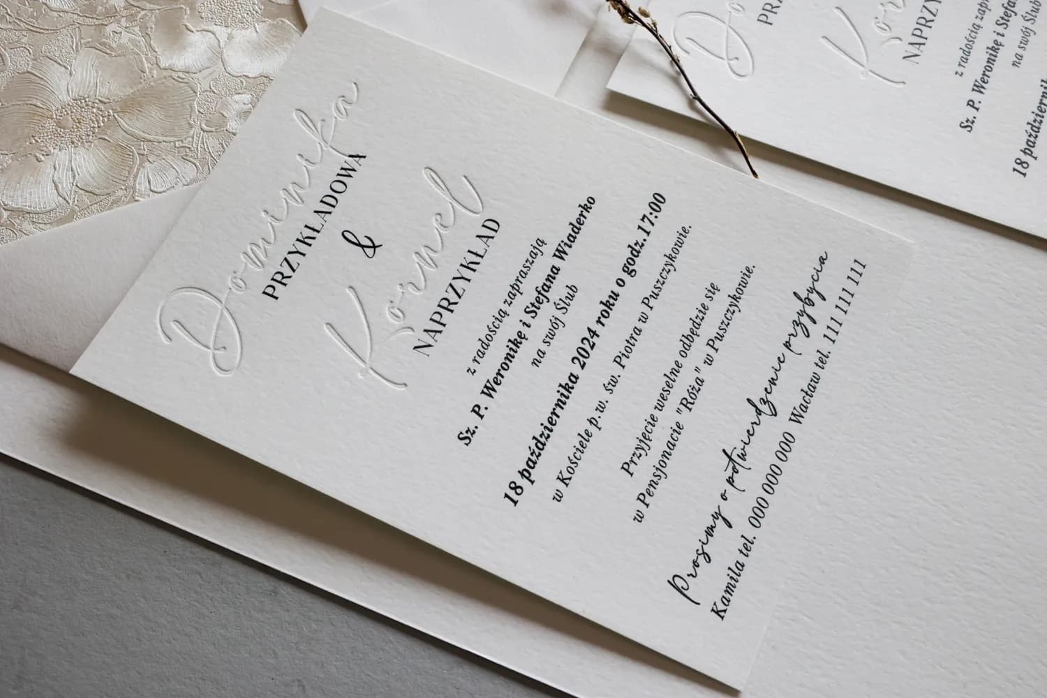 Letterpress Hochzeitseinladungen Karmen Nr. 4 – Geprägte Blumen - 2