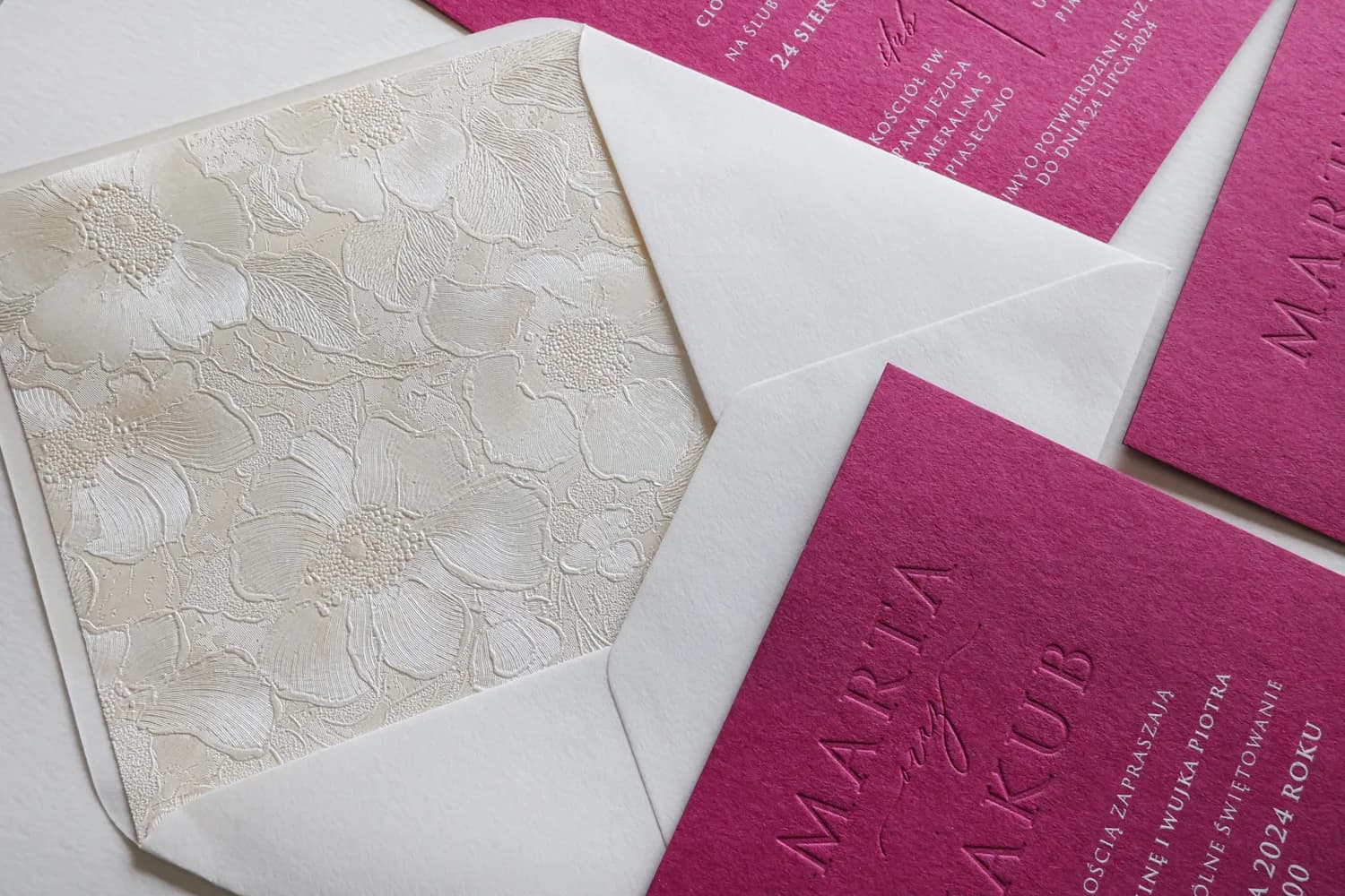 Hochzeitseinladung Letterpress Karmen Nr. 6 – Rosa Prägung - 3