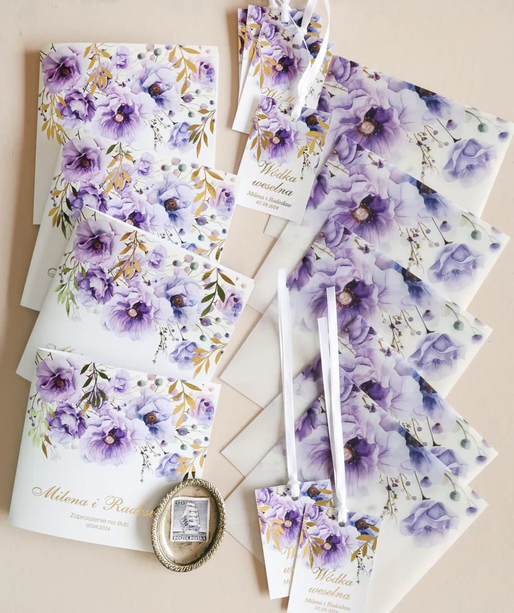 Einladungskarte Rubin Nr. 15 – Glamour-Stil mit violetten Blüten - 2