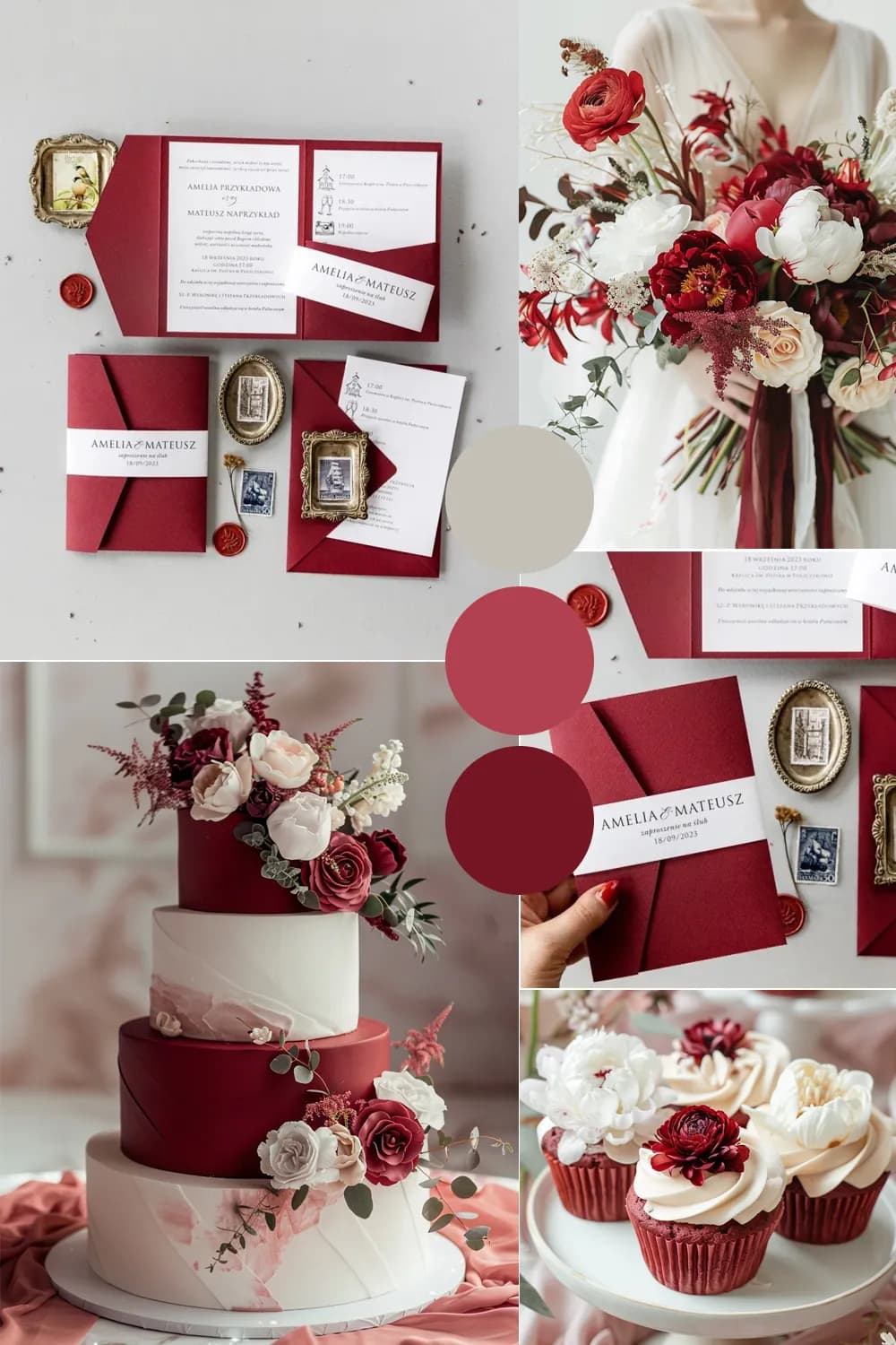 Hochzeitseinladung Kraft Nr. 6 – Bordeaux mit Tasche - 2