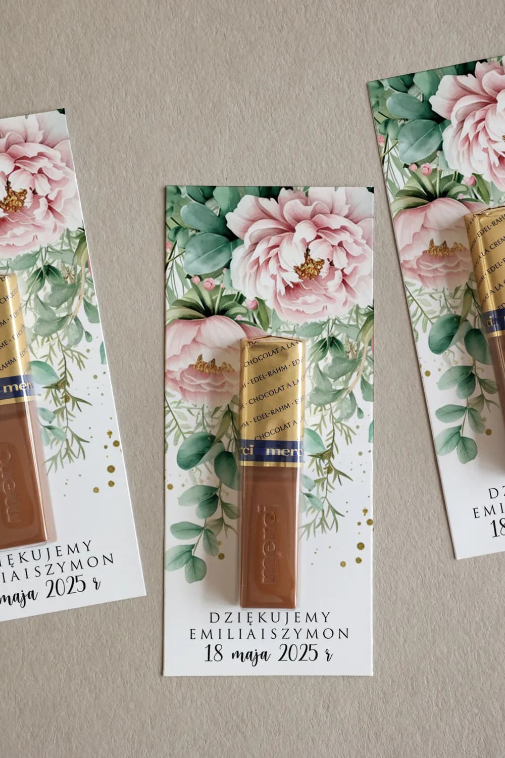Podziękowania dla Gości z Czekoladką Merci, Pastelowe Kwiaty | Słodkie Upominki Weselne | Impresja nr 12