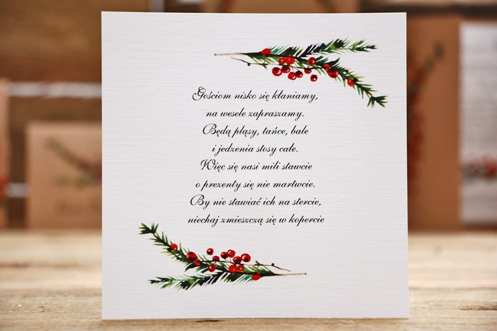 Bilecik z Motywem Leśnym, Jarzębiną i Świerkiem | Wkładka Informacyjna do Zaproszenia Ślubnego | Owoce Leśne nr 8