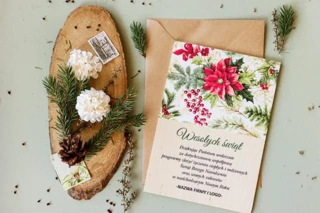 Elegante Holz-Weihnachtskarten mit Blumen | Business-Karten mit Firmenlogo, Personalisiert | DR34 - 2