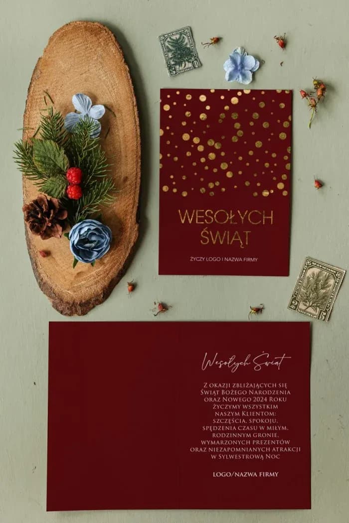 Elegante Weihnachtskarten für Firmen Rot Goldfolierung mit Logo | Business-Weihnachtskarten | MZ1