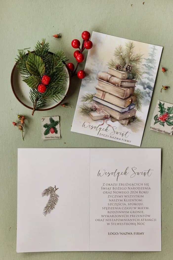 Elegante Weihnachtskarten mit Büchermotiv und Personalisierung | Firmenkarten mit Logo | MB15
