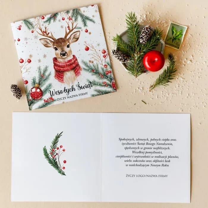 Firmen-Weihnachtskarten mit Hirsch und Logo | Elegante Business-Karten | KZ17