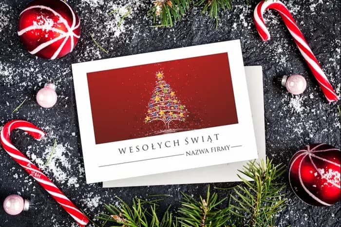 Eleganckie Kartki Świąteczne dla Firm z Logo, Czerwona Choinka | Biznesowe Kartki Bożonarodzeniowe | S23