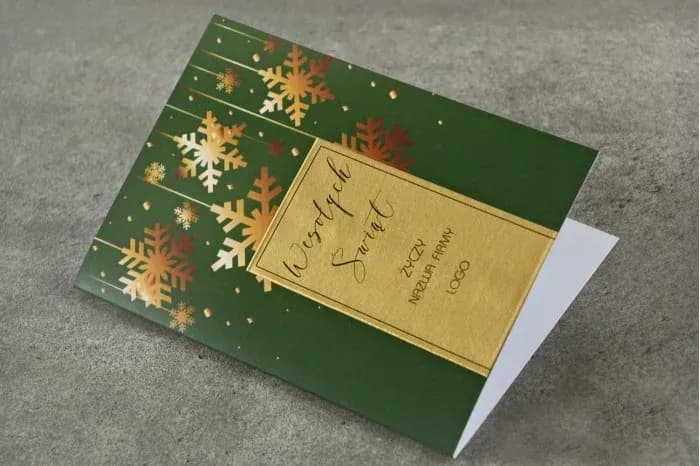 Eleganckie Kartki Świąteczne dla Firm Zielone Złocone | Biznesowe Kartki Bożonarodzeniowe z Logo | JZ4