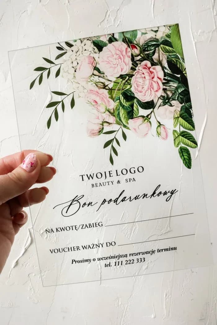 Exklusiver Gutschein auf Glastafel, Rosa Rosen | Luxuriöse Geschenkgutscheine für die Beauty-Branche | VS10