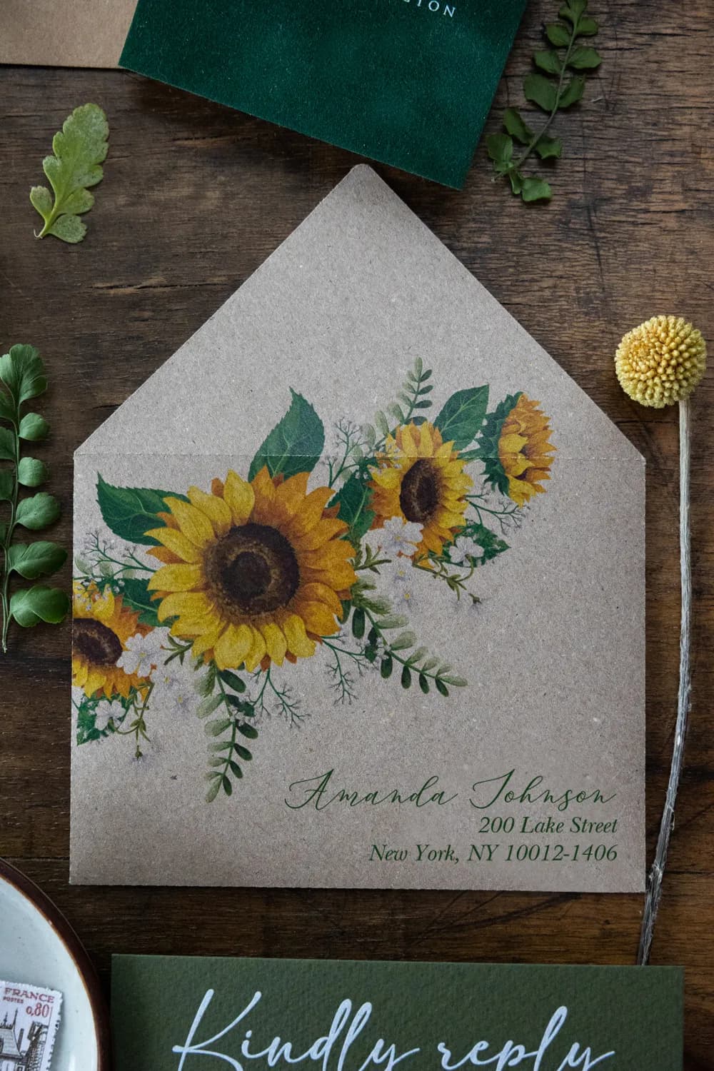 Hochzeitseinladungen auf Plexiglas PR2 – Rustikales Sonnenblumen-Motiv - 3