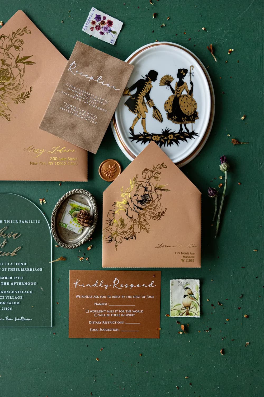 Zaproszenia Weselne na Pleksi Fresco nr 6 – Złocony Łuk w Stylu Retro - 3