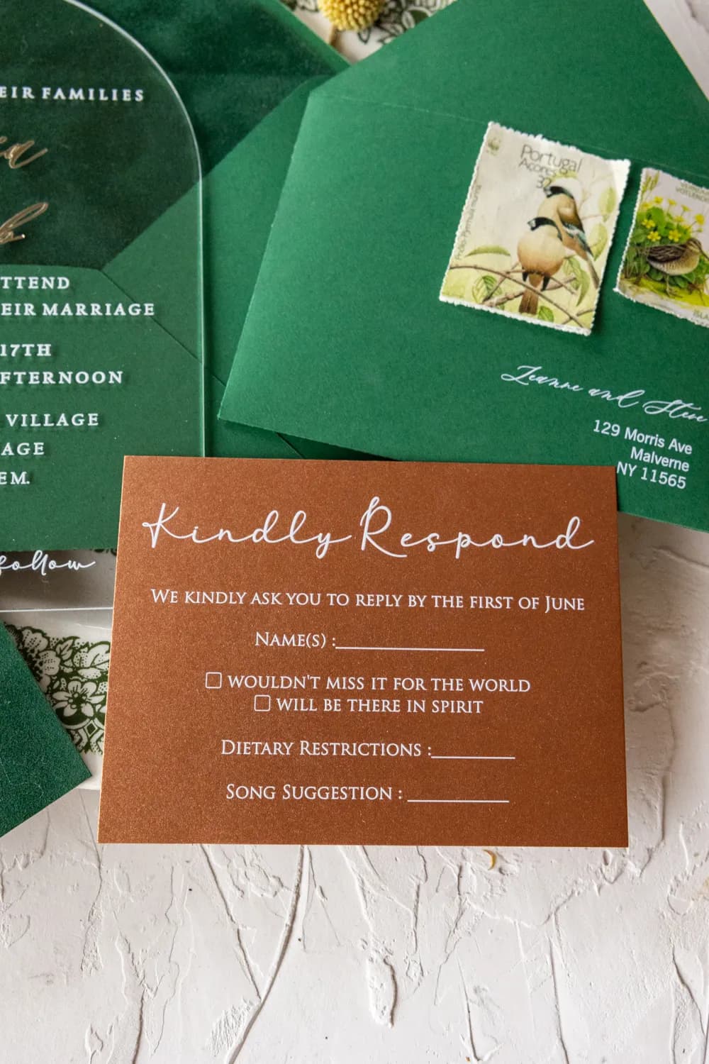 Zaproszenia Weselne PR nr 21 – Przezroczysty Łuk z Zielonym Welurem - 6