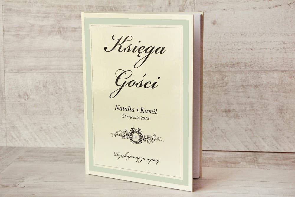 Personalizowana Księga Gości z Koronką i Cyrkonią | Elegancka Pamiątka Ślubna A4, Pastelowa Zieleń | Z Koronką nr 8