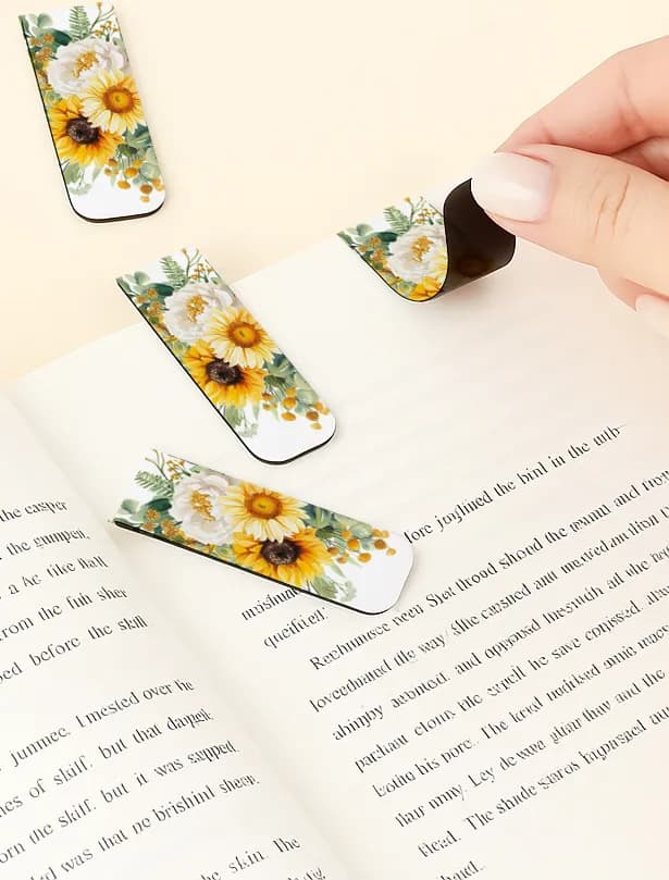 Personalisiertes Lesezeichen mit Sonnenblume | Besonderes Gastgeschenk zur Hochzeit mit Blumenmotiv | Impresja Nr. 5 - 2