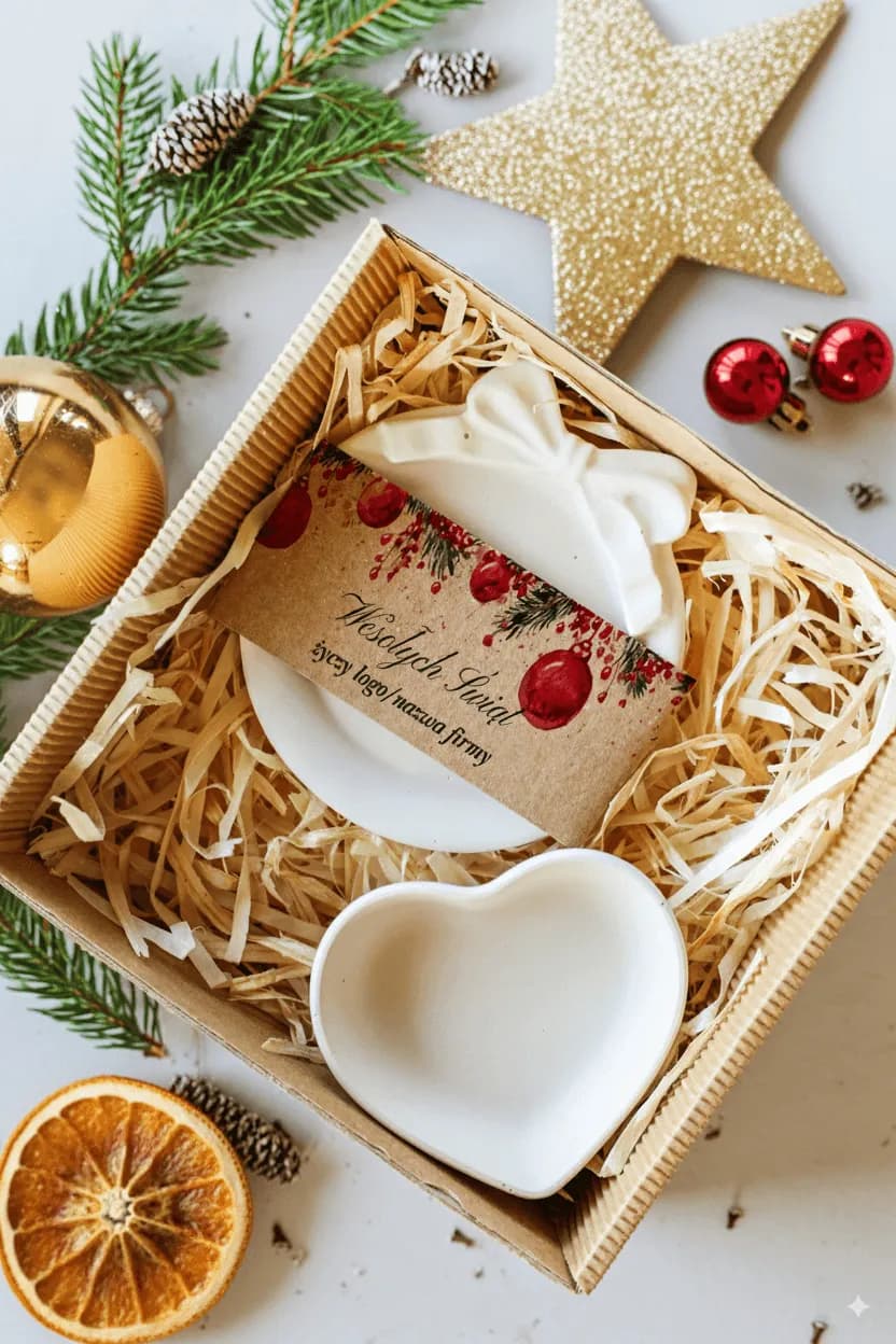Elegancki Box Świąteczny z Personalizacją, Podstawka i Tacka handmade | Firmowe Prezenty na Boże Narodzenie | Box nr 17
